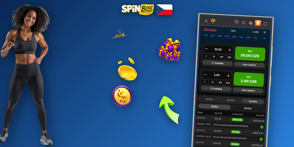 Aviator online ve Spinboss Kasino Kasino – dual bet panely a multiplikátor 3,87x