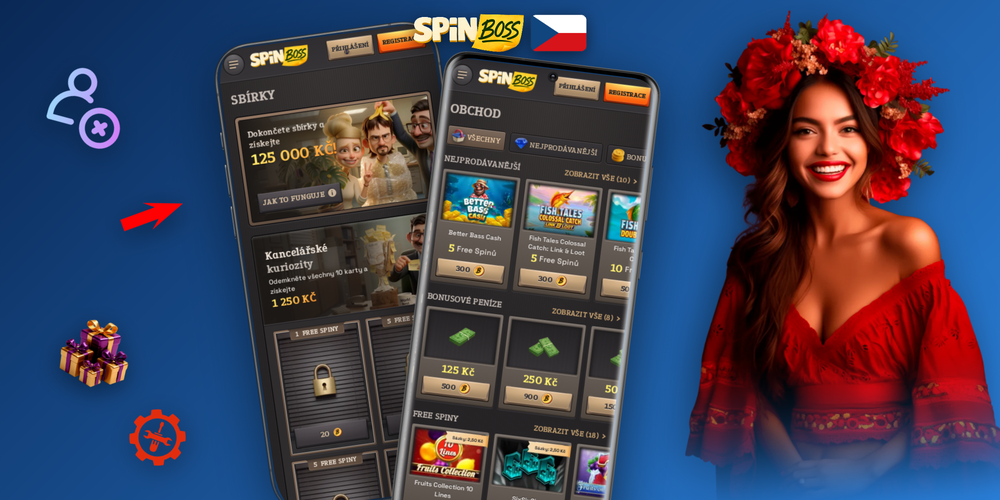 iPhone s přihlášením přes Face ID do aplikace Spinboss Kasino Kasino a lobby na pozadí