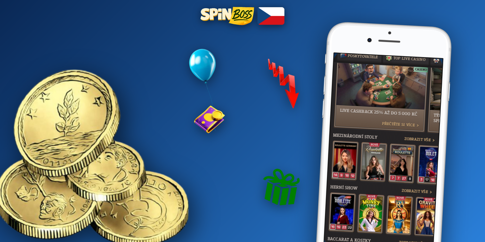 Spinboss Kasino Kasino uvítací bonus 400 % se symboly mincí a válců slotu